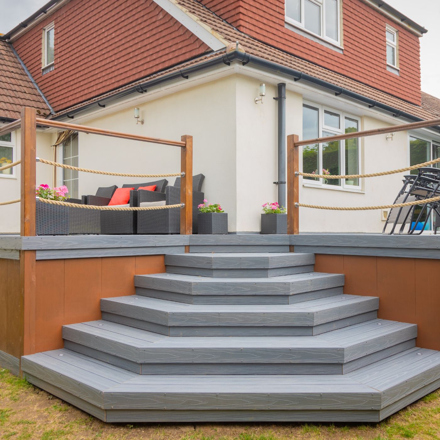 Alchemy decking and stairs in a back garden